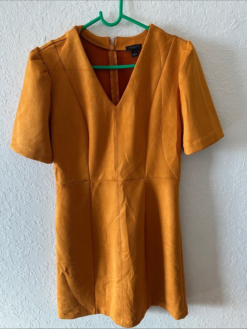 Ann Taylor V-Neck Short Sleeve Mini Dress in Mustard